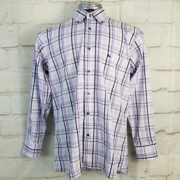 Berto Lucci M Purple Plaid Button-Down Dress Shirt - Picture 10 of 10